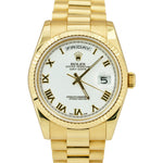Rolex Day-Date President REHAUT BIG Buckle 36mm 18K Gold White Watch 118238 CARD