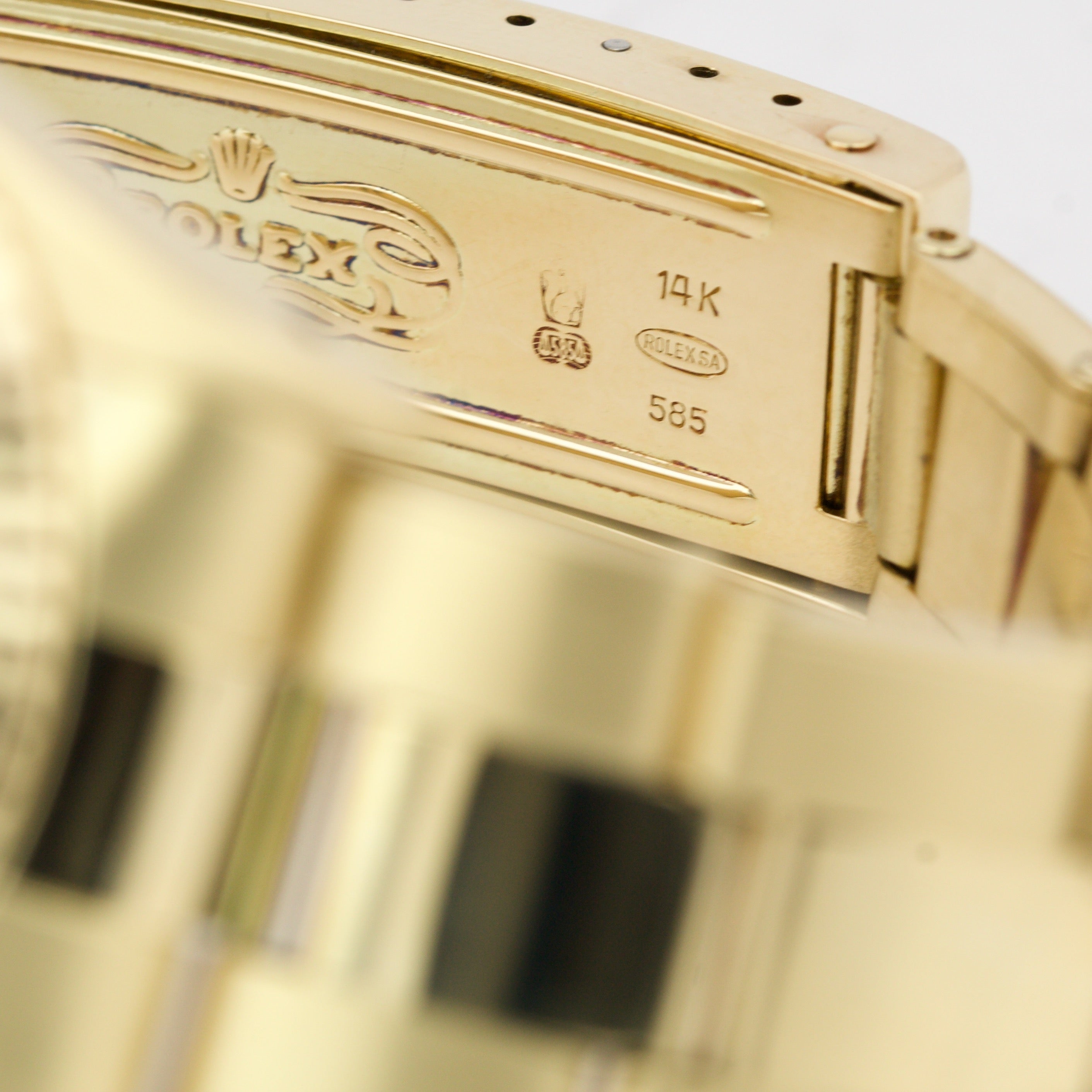 Rolex Date 15037 14K Yellow Gold 34mm BLUE DIAMOND Dial Fluted Oyster Watch