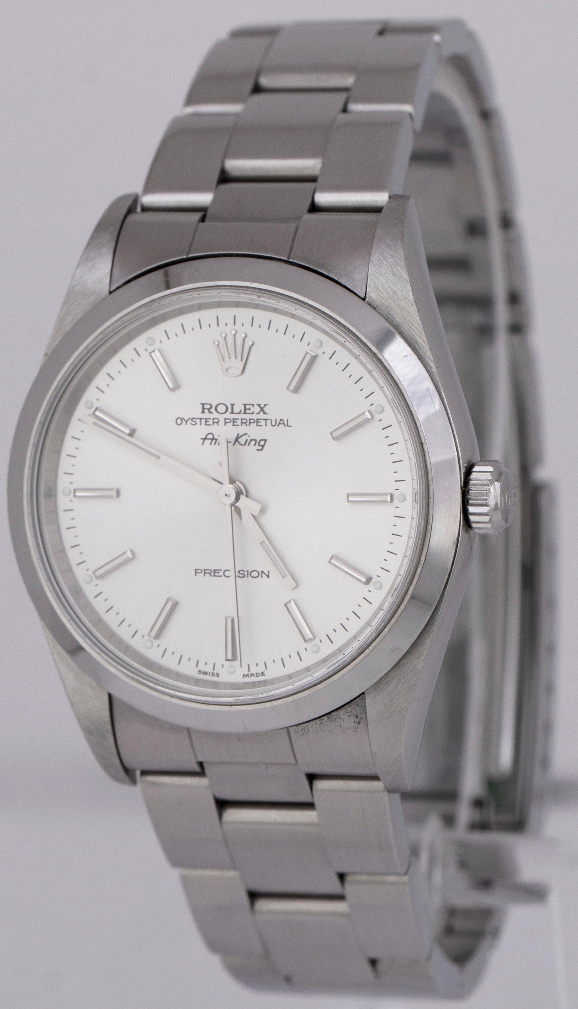 UNPOLISHED PAPERS 1999 Rolex Oyster Perpetual Air-King 34mm Silver 14000 B+P