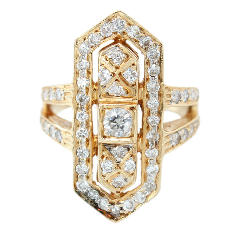 Antique Art Deco 1.30ctw Diamond Pointed Cocktail Ring in 14k Yellow Gold