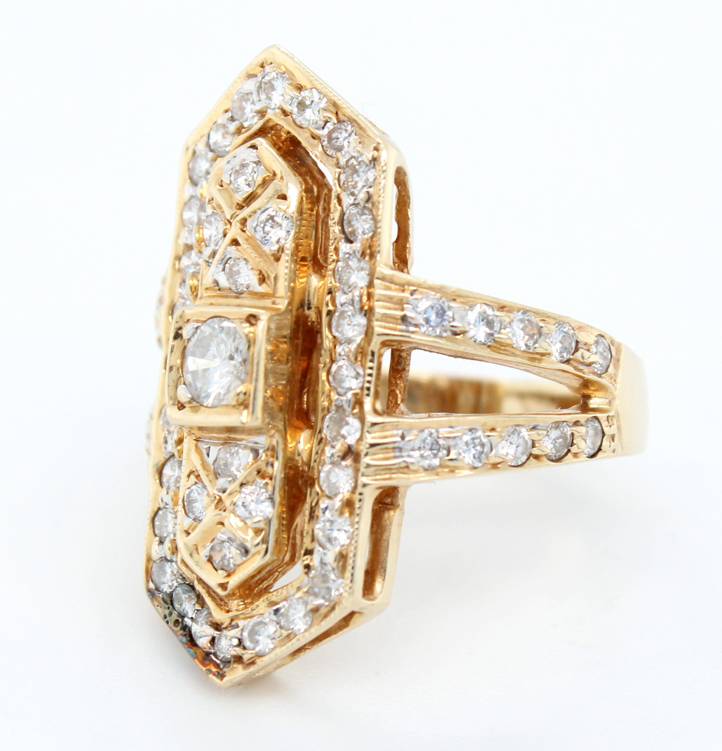 Antique Art Deco 1.30ctw Diamond Pointed Cocktail Ring in 14k Yellow Gold