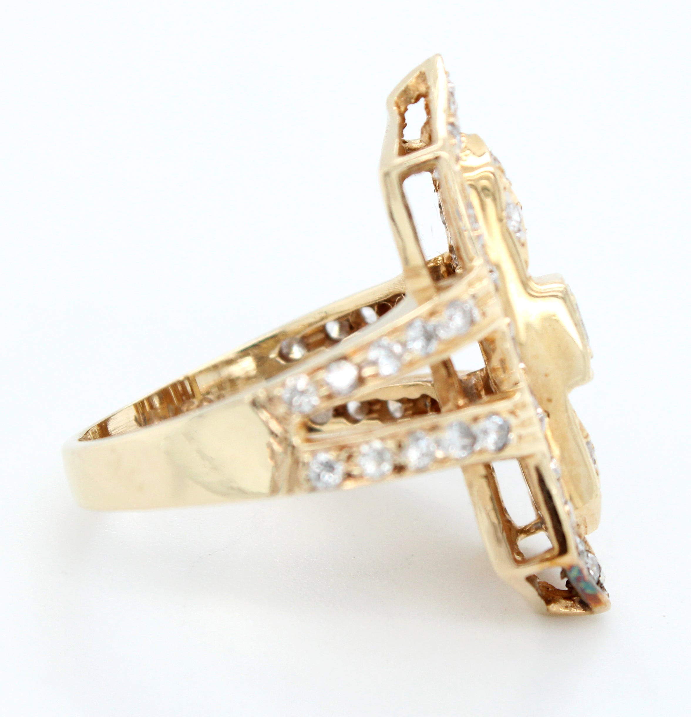 Antique Art Deco 1.30ctw Diamond Pointed Cocktail Ring in 14k Yellow Gold