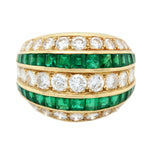 Antique Art Deco 3.20ctw Diamonds & Emeralds Band Ring in 18k Yellow Gold | 8.25
