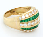 Antique Art Deco 3.20ctw Diamonds & Emeralds Band Ring in 18k Yellow Gold | 8.25