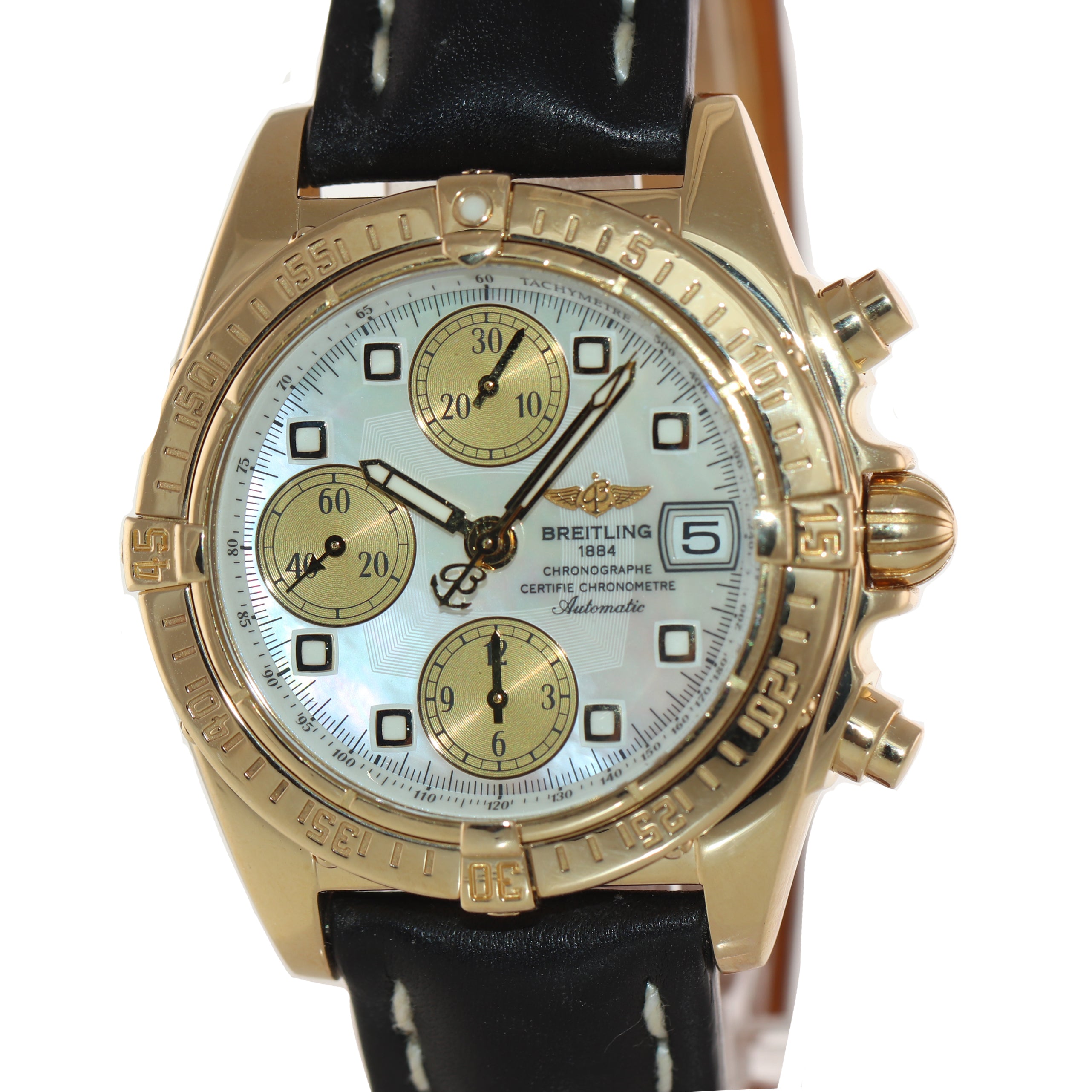 PAPERS Breitling Windrider Cockpit Chrono 18k Yellow Gold 39mm MOP K13358 Watch