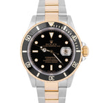 PAPERS Rolex Submariner Two-Tone 18K Gold Buckle Black 40mm 16613 Watch B+P