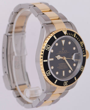 PAPERS Rolex Submariner Two-Tone 18K Gold Buckle Black 40mm 16613 Watch B+P