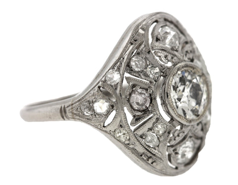 Antique Art Deco 18K White Gold 1.44ctw Old European Diamond Filigree Ring EGL