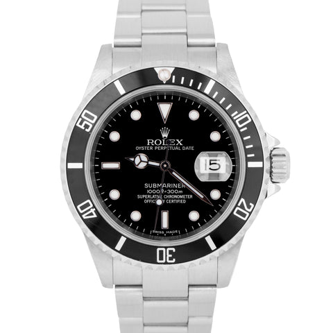 Rolex Submariner Date Black Stainless Steel NO-HOLES SEL 40mm Oyster Watch 16610
