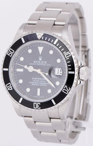 Rolex Submariner Date Black Stainless Steel NO-HOLES SEL 40mm Oyster Watch 16610