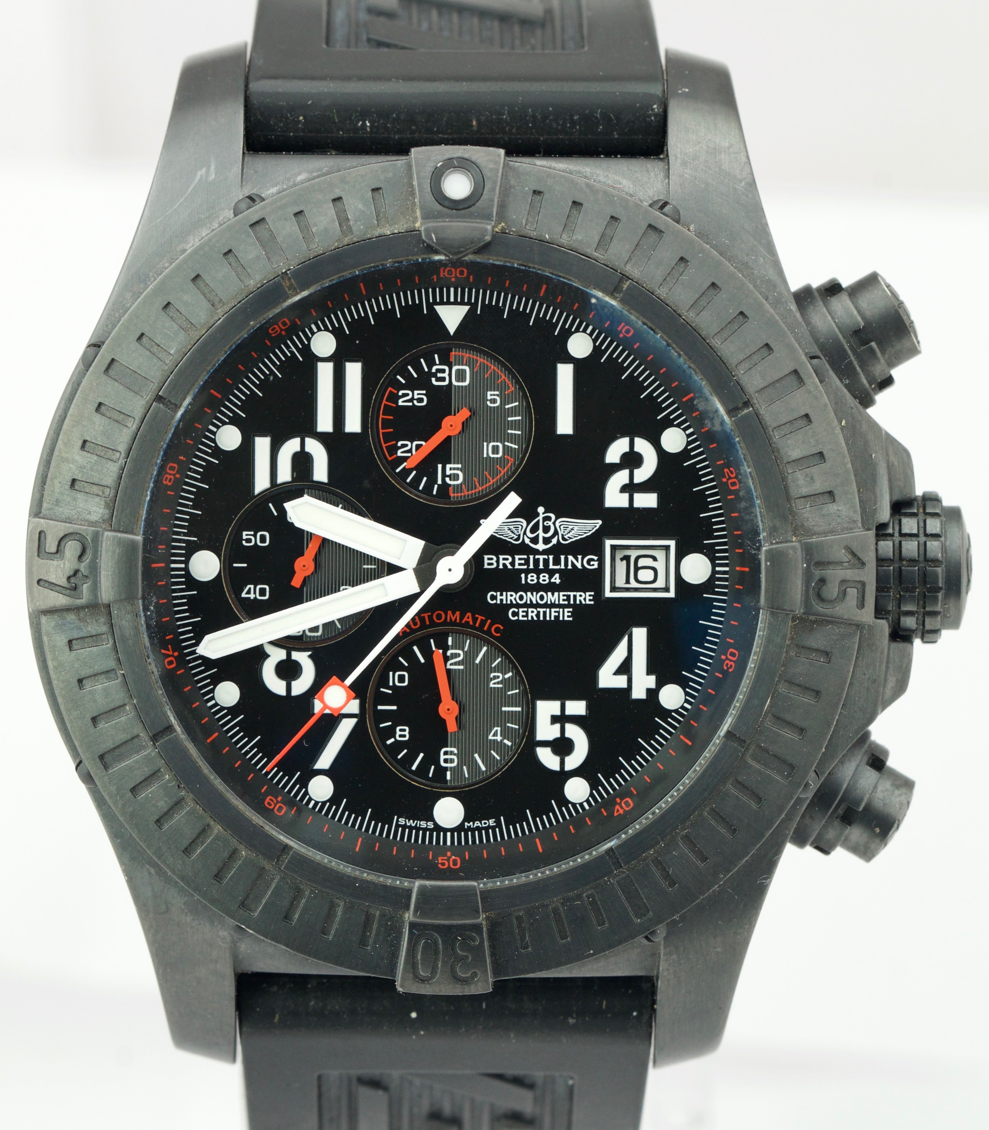 Breitling Super Avenger Black PVD Steel Automatic 48mm Rubber Band Wat