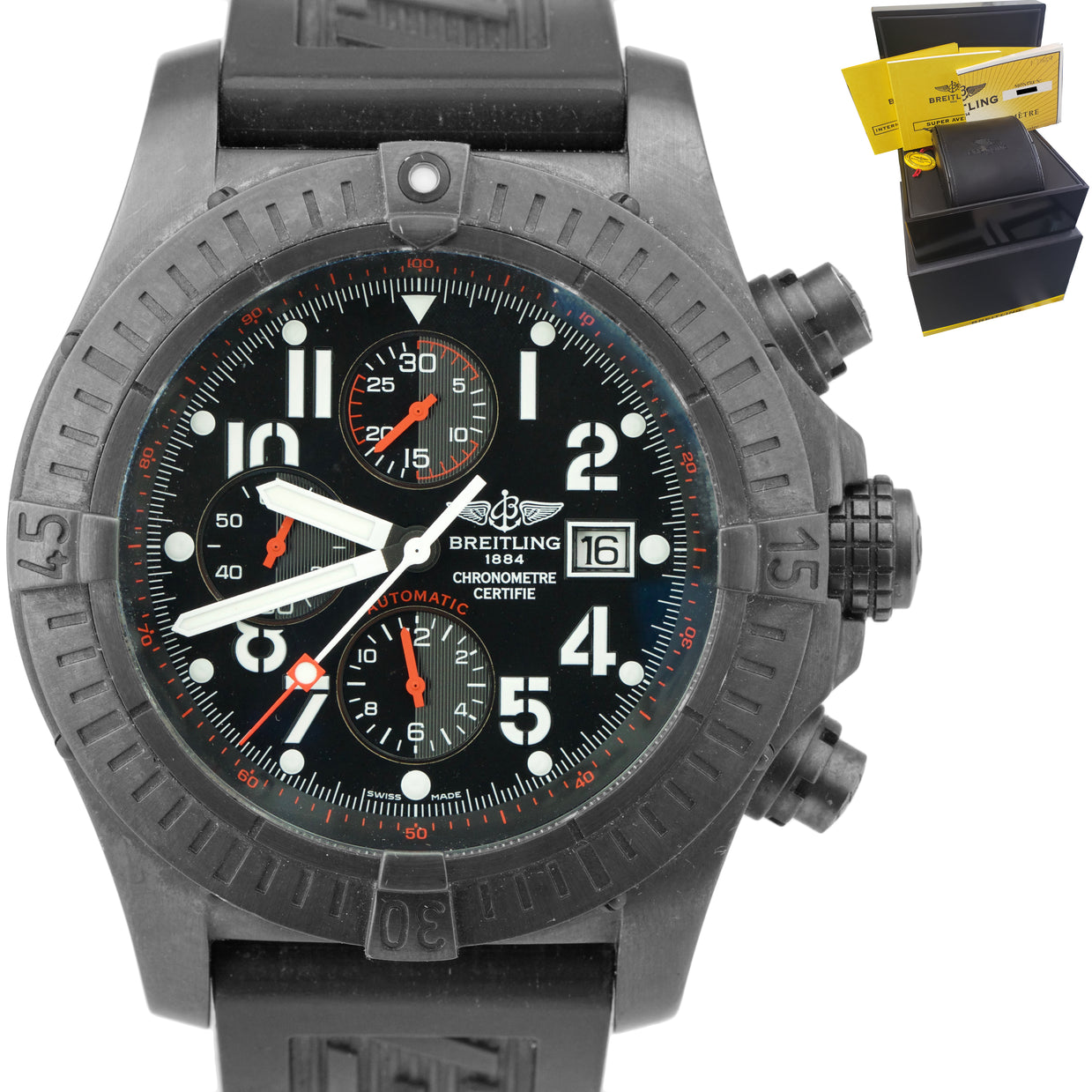 Breitling Super Avenger Black PVD Steel Automatic 48mm Rubber Band Wat