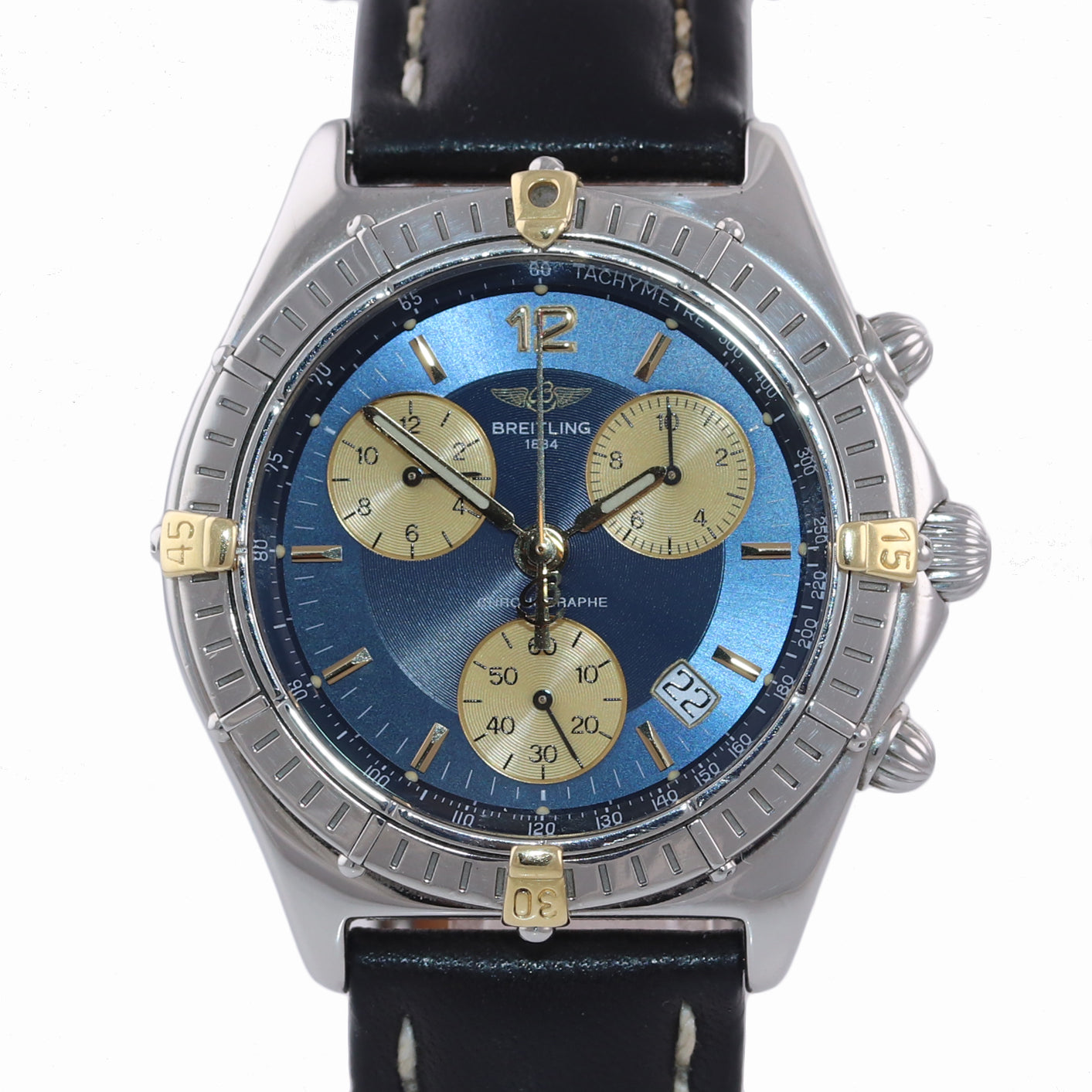 Breitling Chronomat Sirius B53011 Steel 18k Gold Two Tone Quartz Blue Date Watch