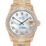 DIAMOND BEZEL Rolex President 68278 Midsize 31mm 18k Gold MOP Diamond Watch