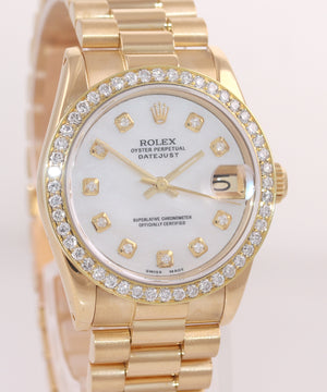 DIAMOND BEZEL Rolex President 68278 Midsize 31mm 18k Gold MOP Diamond Watch