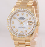 DIAMOND BEZEL Rolex President 68278 Midsize 31mm 18k Gold MOP Diamond Watch