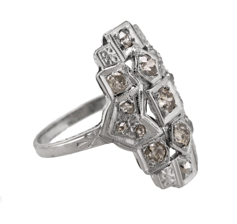 Ladies Antique Art Deco 14K White Gold 0.78ctw Diamond Filigree Cocktail Ring