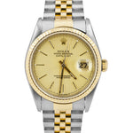 Rolex DateJust 36mm Two-Tone Champagne TAPESTRY NO HOLES Jubilee Watch 16233