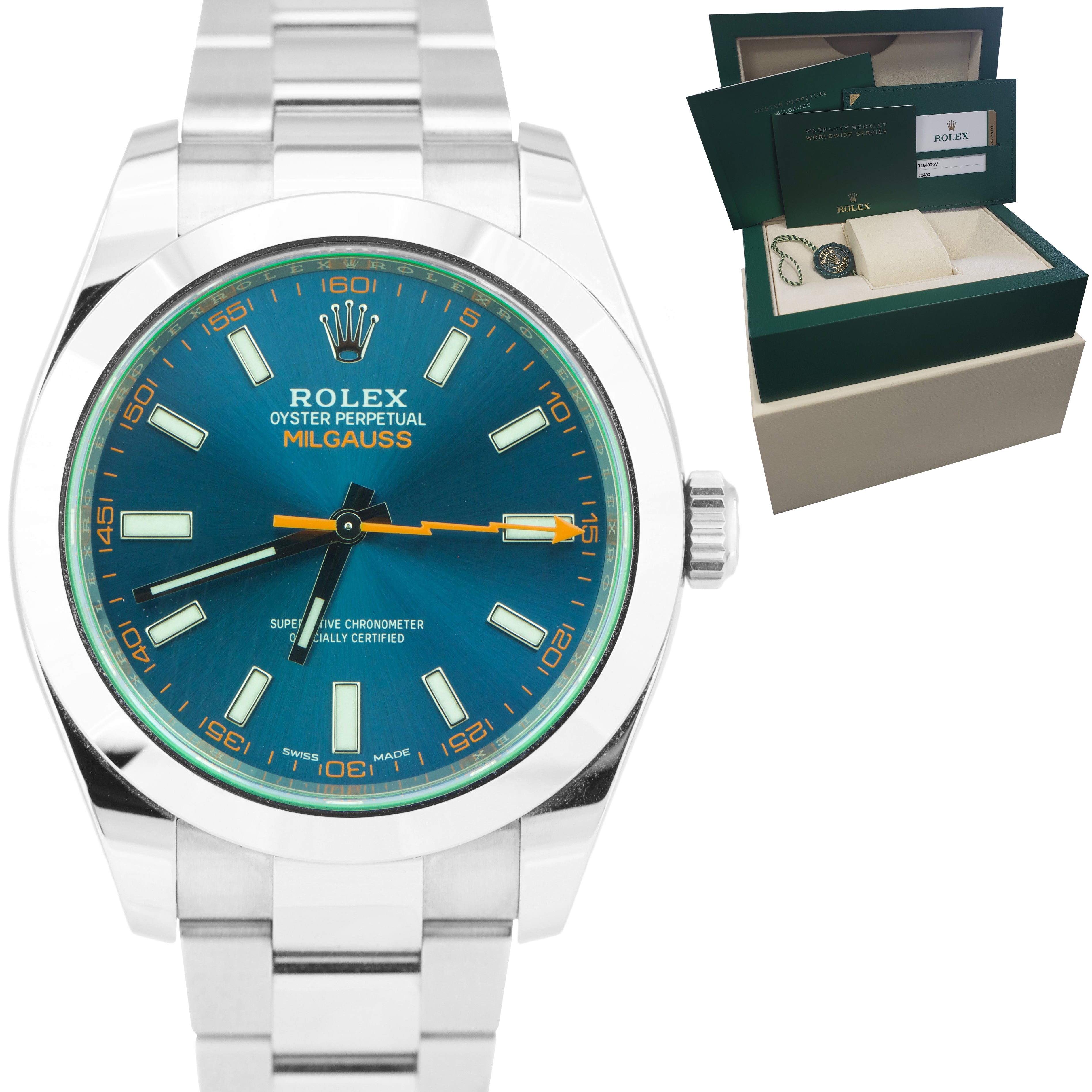 Rolex Milgauss Z Blue Green 40mm 116400 GV 40mm Stainless Steel Watch