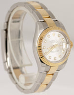 Ladies Rolex DateJust PAPERS Silver Diamond Dial Two-Tone 26mm Watch 179173 B+P