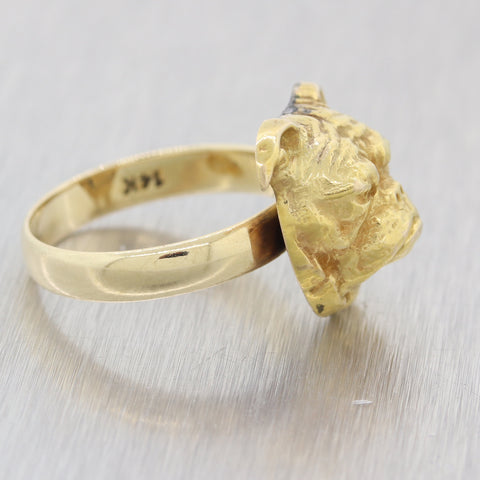 1860's Antique Victorian 14k Yellow Gold Bulldog Ring