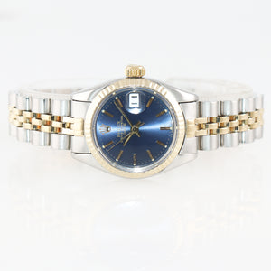 2019 Service Ladies Rolex 26mm 6917 Two Tone Gold Steel Blue Stick Dial Watch