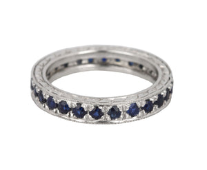 Women's Platinum 0.26ctw Blue Sapphire 3mm Milgrain Eternity Filigree Band Ring