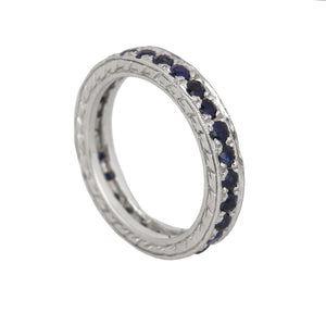 Women's Platinum 0.26ctw Blue Sapphire 3mm Milgrain Eternity Filigree Band Ring