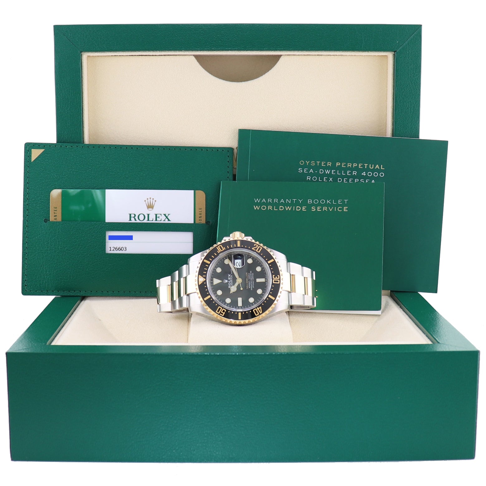 MINT 2020 PAPERS 126603 Rolex Sea-Dweller 43mm Two-Tone Yellow Gold Black Watch