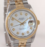 Rolex 15223 18k Yellow Gold Steel MOP Diamond 34mm Two Tone Fluted Watch Box