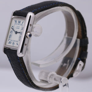 Must de Cartier Tank 666001 Silver Quartz Blue White Roman 29.5mm x 22mm Watch