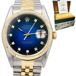FACTORY Blue Diamond Vignette Rolex DateJust 36mm Two Tone NO HOLES 16233 PAPERS