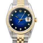 FACTORY Blue Diamond Vignette Rolex DateJust 36mm Two Tone NO HOLES 16233 PAPERS