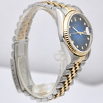 FACTORY Blue Diamond Vignette Rolex DateJust 36mm Two Tone NO HOLES 16233 PAPERS