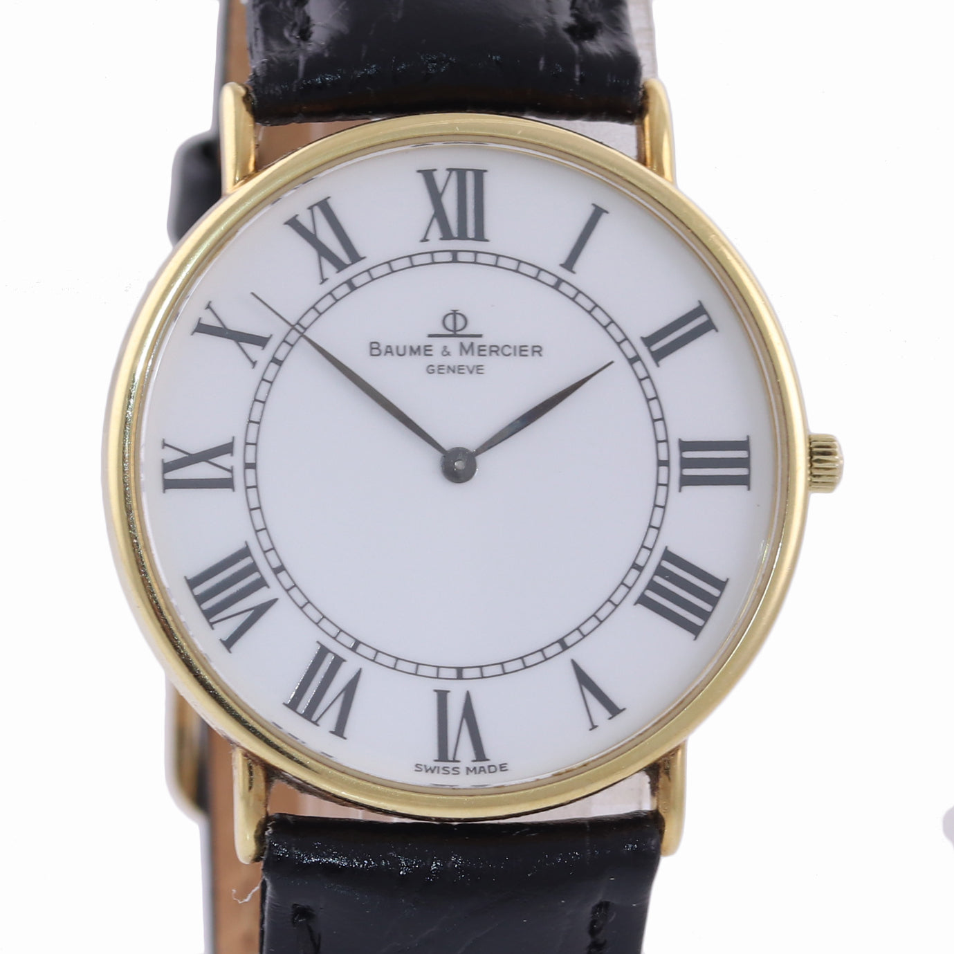 Baume & Mercier Classic Solid 18k Gold 33mm Quartz 15172A White Roman Watch