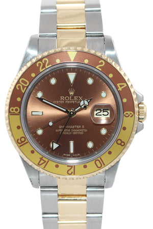 Rolex GMT-Master II 16713 Two-Tone Gold Steel Root Beer Brown 40mm Watch