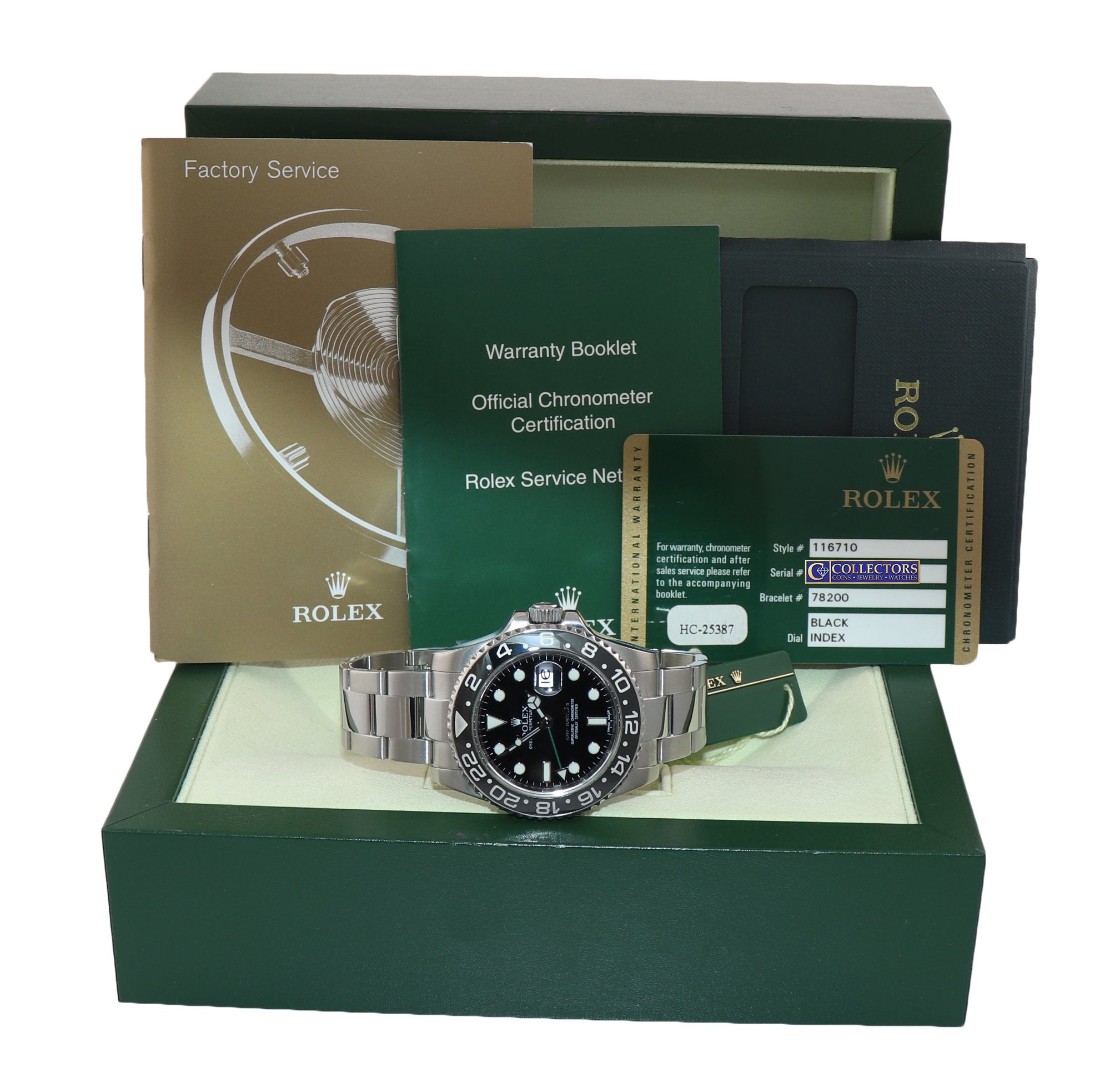 DISCONTINUED PAPERS Rolex GMT Master II 116710 Steel Ceramic Black Green Watch