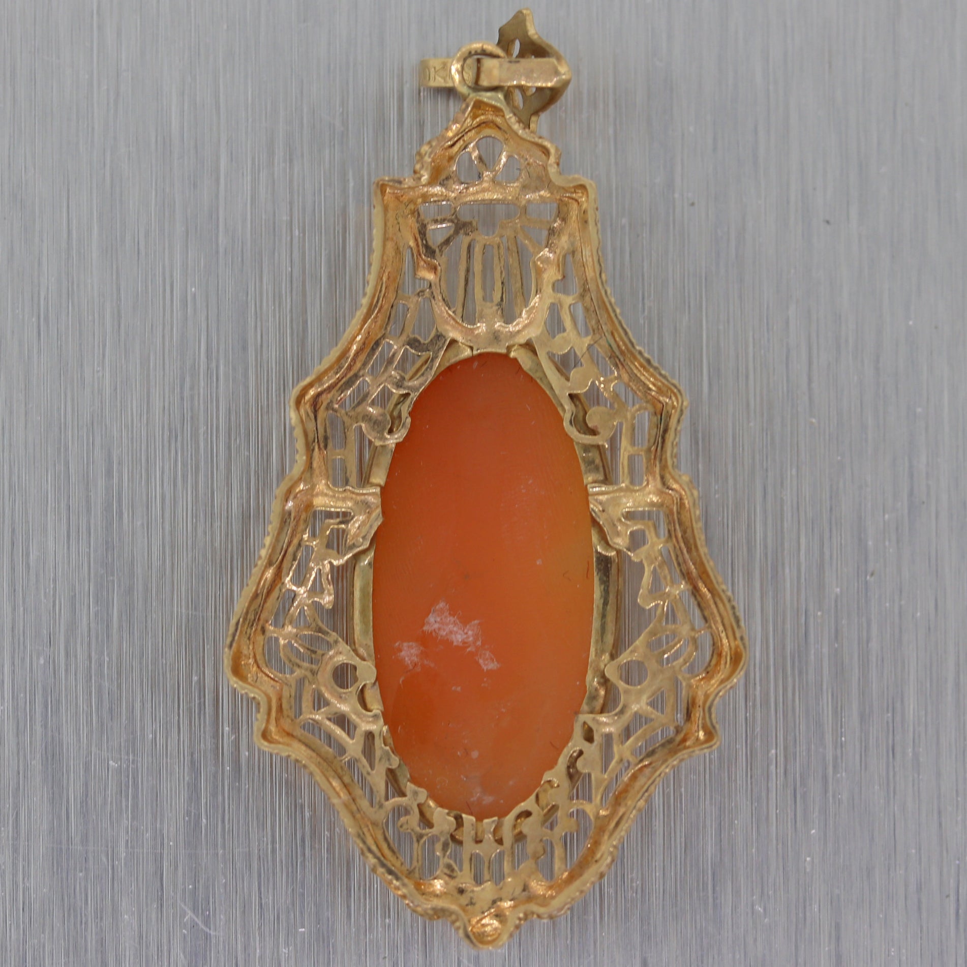 1930's Esemco 10k Yellow Gold Cameo Filigree Pendant