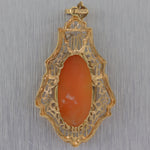 1930's Esemco 10k Yellow Gold Cameo Filigree Pendant