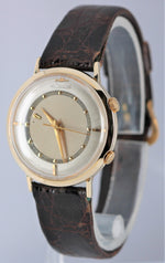 VINTAGE Mid 1950's Le Coultre 14k Gold Mystery Dial Dark Brown Alligator Band Wa