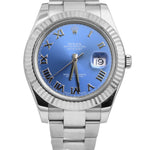 2013 Rolex Datejust II Blue Azzurro 41mm Stainless 18K White Gold Watch 116334