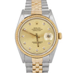 Rolex DateJust 36mm Champagne Diamond 18K Gold Stainless Steel Watch 16233
