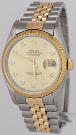 Rolex DateJust 36mm Champagne Diamond 18K Gold Stainless Steel Watch 16233