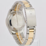 Rolex Date 34mm BLUE Two-Tone Yellow Gold Steel Engine Turned Oyster Watch 15223