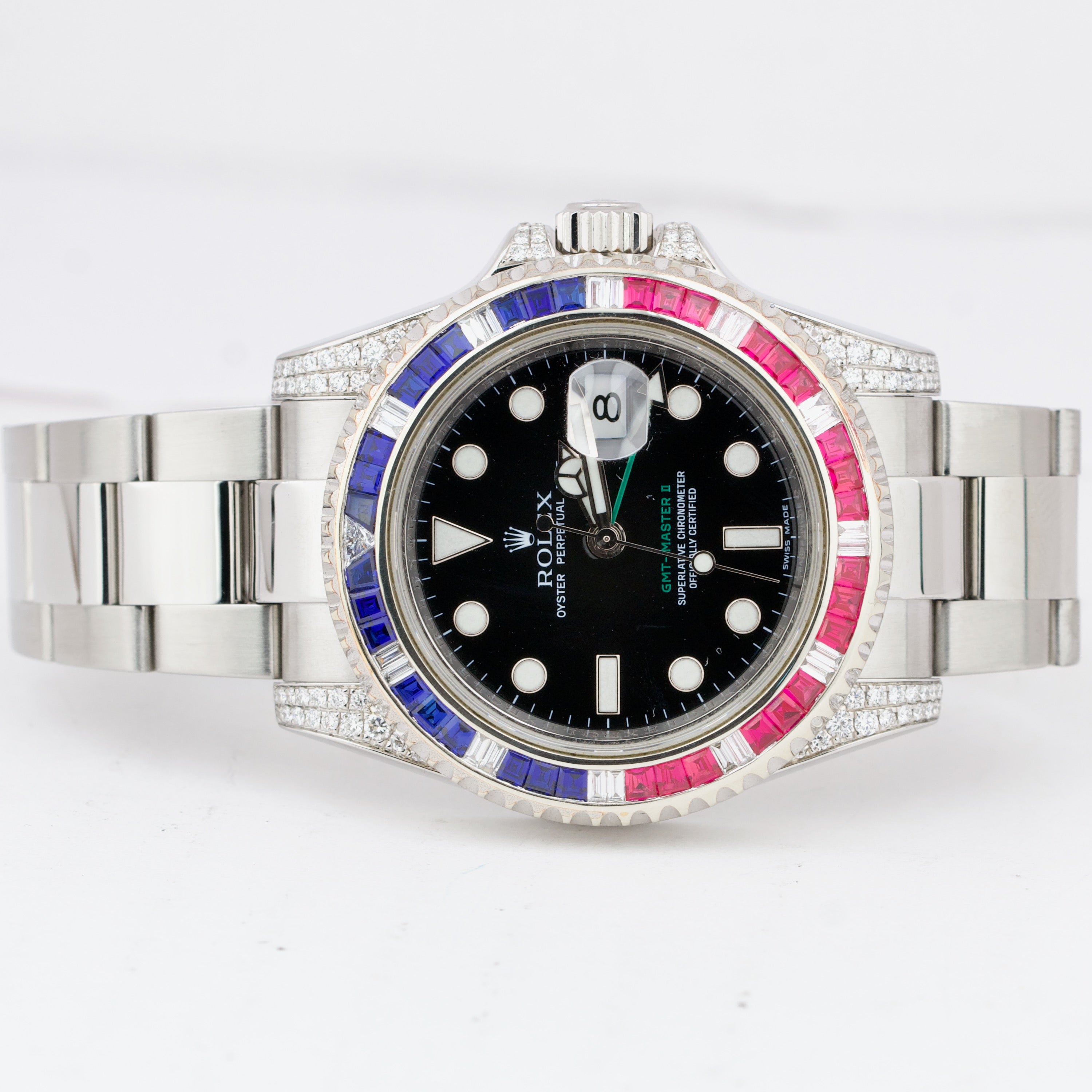 Rolex GMT-Master II DIAMOND SAPPHIRE Bezel Lugs Stainless Black 40mm 116710 LN