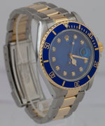 Rolex Submariner Date 18K Yellow Gold DIAMOND Stainless Blue 40mm Watch 16803