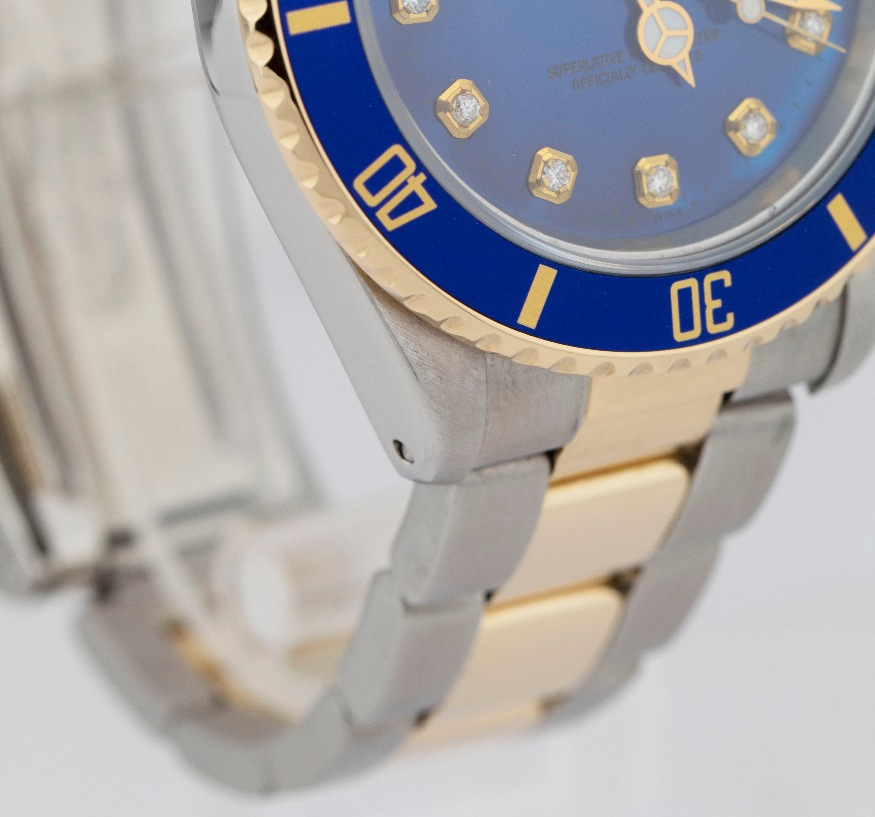 Rolex Submariner Date 18K Yellow Gold DIAMOND Stainless Blue 40mm Watch 16803