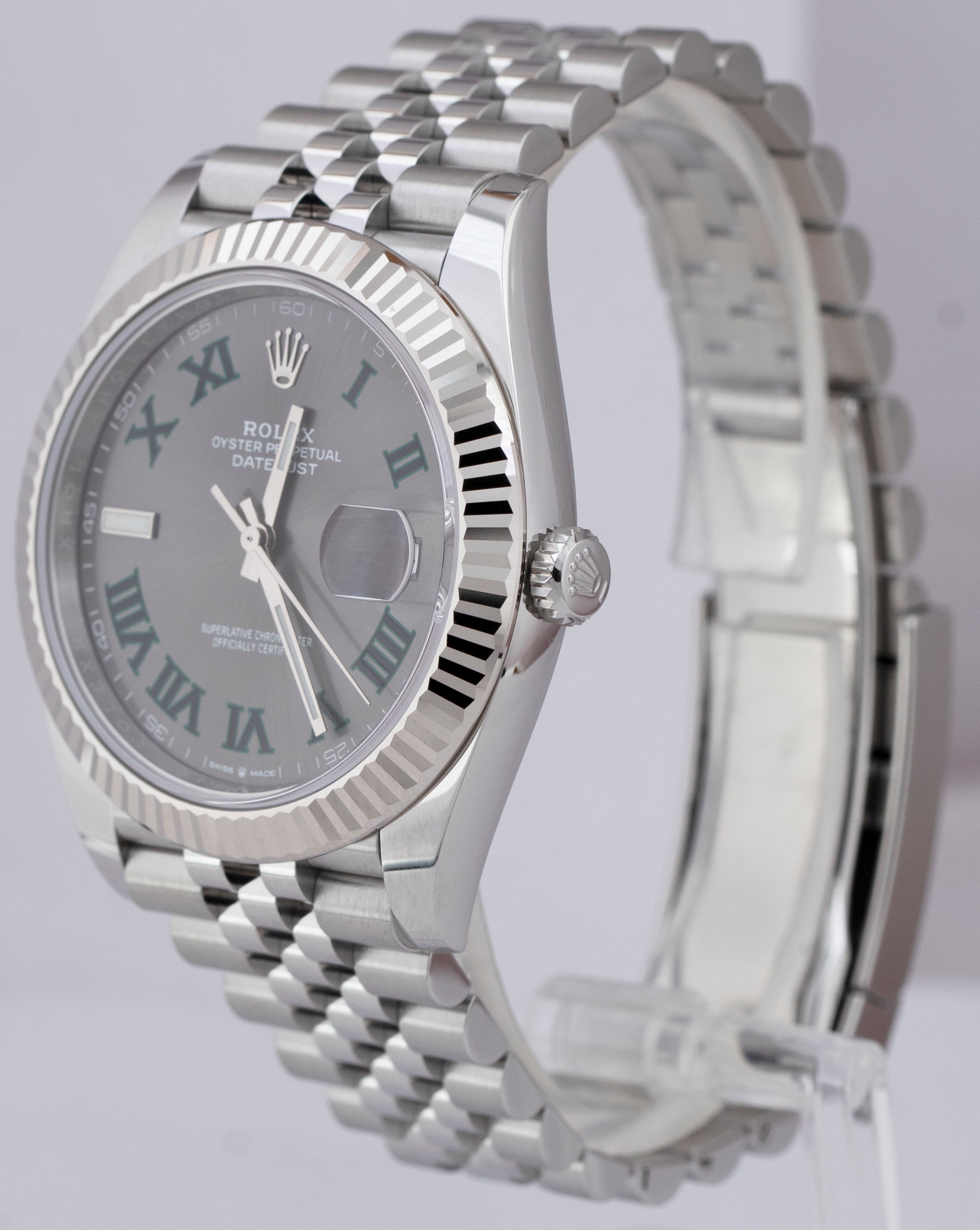 NEW MAR 2023 Rolex DateJust 41 Wimbledon Fluted Steel Watch Jubilee 126334 B+P