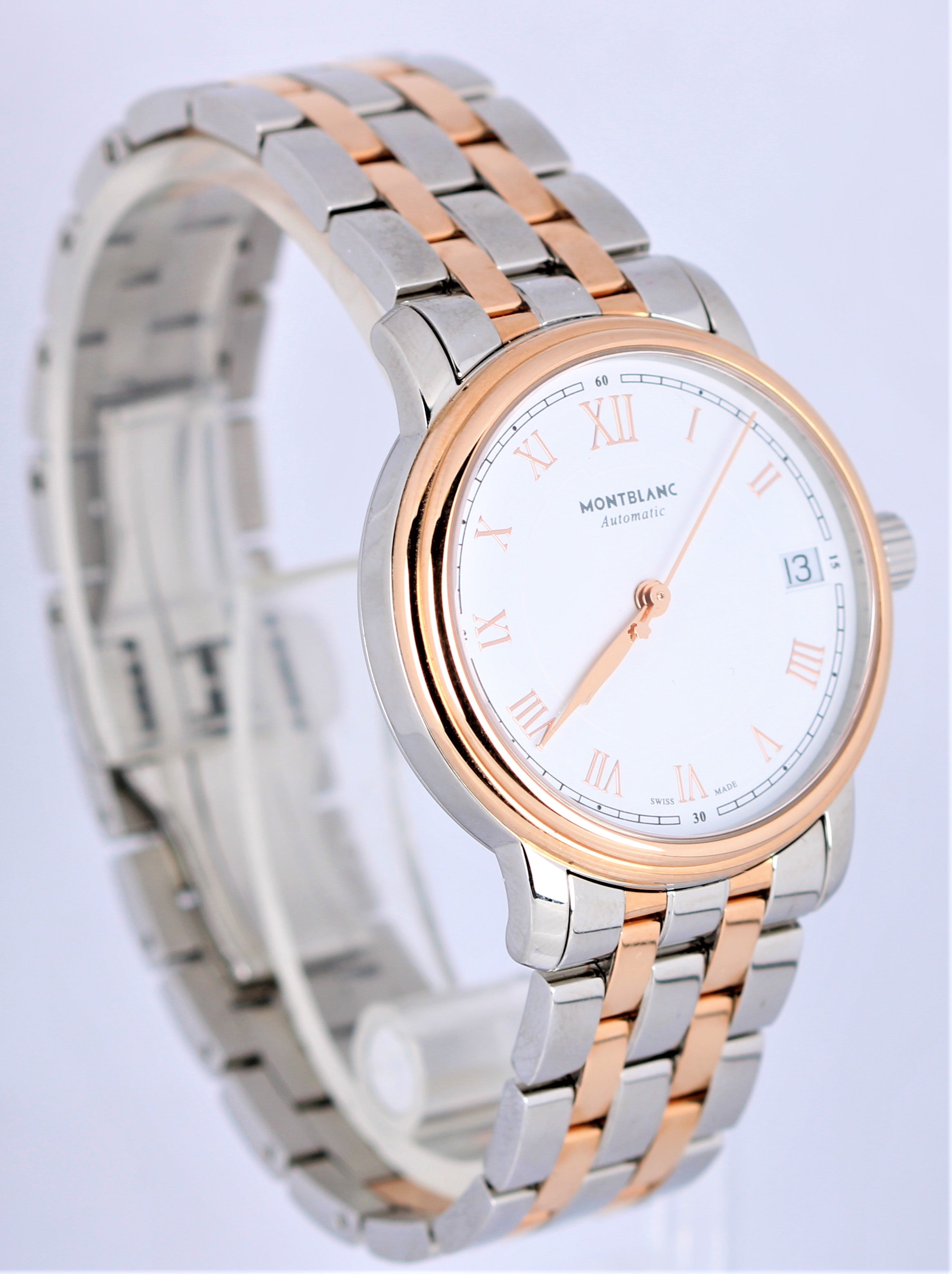 Mont Blanc Tradition 18k Rose Gold Stainless Two Tone 37mm White 11436