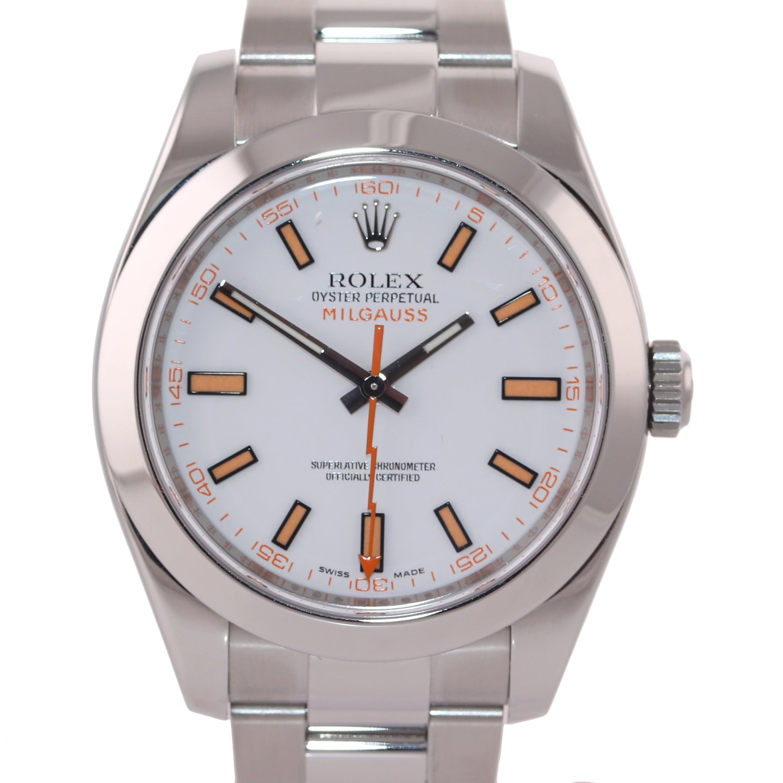 MINT Rolex Milgauss 116400 White Orange 40mm Steel Anti-Magnetic Watch Box